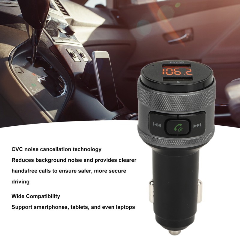 Bluetooth FM Transmitter QC3.0 Fast Charging CVC Noise Cancellation Handsfree