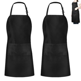 DDUP Kitchen Apron 2 Pack, Adjustable Black Kitchen Chef Aprons with 2 Pockets, Women Men Aprons for Home Kitchen, Restaurant, Coffee House, Baking Gardening BBQ, Professional Apron (Black)