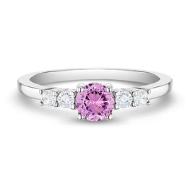 925 Sterling Silver Size 3 Shiny Pink & Clear Round Shape Cubic Zirconia Ring Bands for Young Girls - Cute Tiny Solitaire Rings for Children & Preteen - Beautiful Prong Set CZ Jewelry for Little Girls