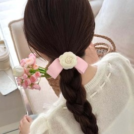 Cimenexe Retro Camellia Bow Hair Clips Velvet Bow Hair Clip Barrette White Camellia Flower Hair Clip Barrettes White Camellia Bow Hair Clip Bow Winter Decorative Hair Accessories for Women