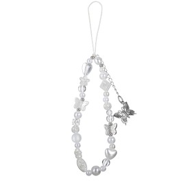 Qulkws Beaded Camera Wrist Strap Butterfly Cellphone Lanyard Strap Y2K Phone Charms Cute Pearl Digital Camera Charm Lanyard Aesthetic Phone Wrist Straps for Women Girls