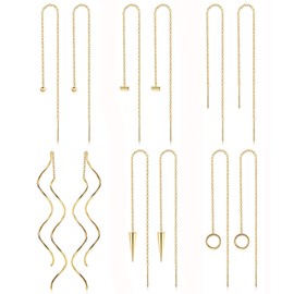 ORAZIO 6 Pairs Stainless Steel Chain Tassel Earrings for Women Lightweight Wave Threader Ball Dangle Drop Minimalist Chain Earrings Set