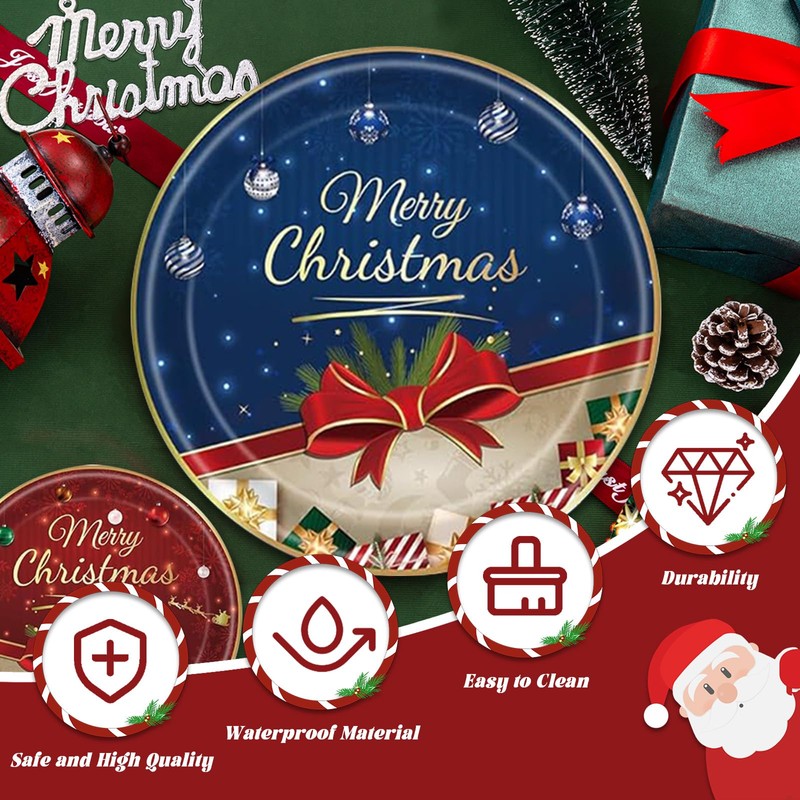 Party Tableware Decorations Set For 16 Guest,Christmas Paper Plates Napkins