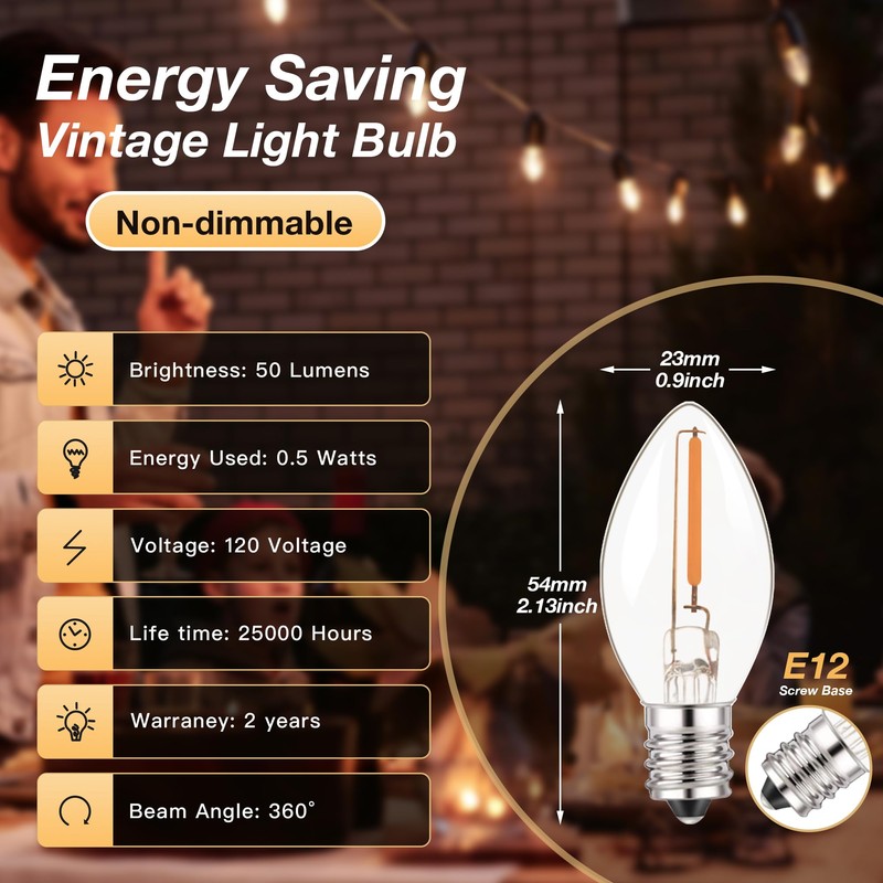 C7 LED E12 Candelabra Bulb Small Edison Candle Night Light