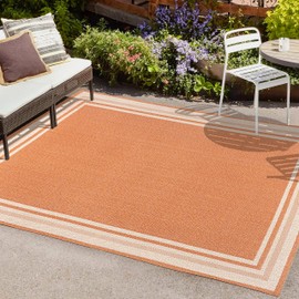 JONATHAN Y SMB201D-8 James Modern Border Stripe Indoor Outdoor Area Rug, Farmhouse Casual Coastal Easy Cleaning,Bedroom,Kitchen,Backyard,Patio,Non Shedding 8 X 10, Orange/Cream