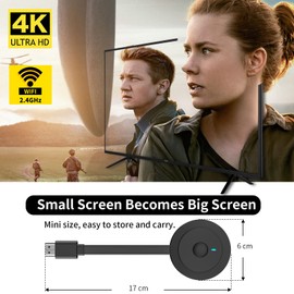 Wireless HDMI Dongle for Miracast - 4K HD Display Adapter for Streaming from Phone to TV/Monitor/Projector Support Airplay/Miracast/DLNA for Android/Windows/i-OS/Mac OS