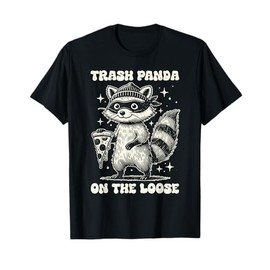 Creature Comforts Apparel Unisex-Adult Black Cartoon Trash Panda Pizza Lover T-Shirt