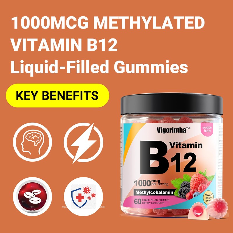 Vigorintha Methyl Vitamin B12 Gummies 1000mcg, Vitamin B12 Methylcobalamin Supplement