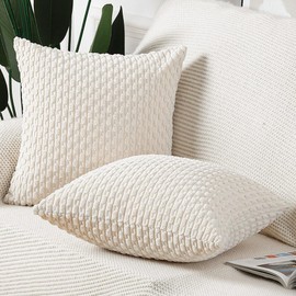MADIZZ Pack of 2 Boho Striped Corduroy Throw Pillow Covers 20x20 Inch Cream White Soft Decorative Cushion Cover for Bedroom Sofa Pillow Shell