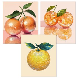 JWVK Fruit Diamond Art Kits 3 Pack, Trendy Funky Retro Disco Orange Citrus Ball Aesthetic DIY Diamond Gem Painting Art Kits for Girls Kids Adults Beginners, Fruit Decor 10x11.8 Inch