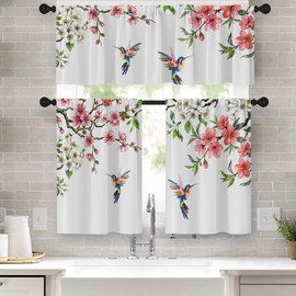 Tayney Floral Kitchen Curtains Sets for Windows, 52x36 Inch, 3 Pack,