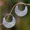 NOVICA Artisan Handmade Sterling Silver Dangle Earrings Leaf Shaped Bali