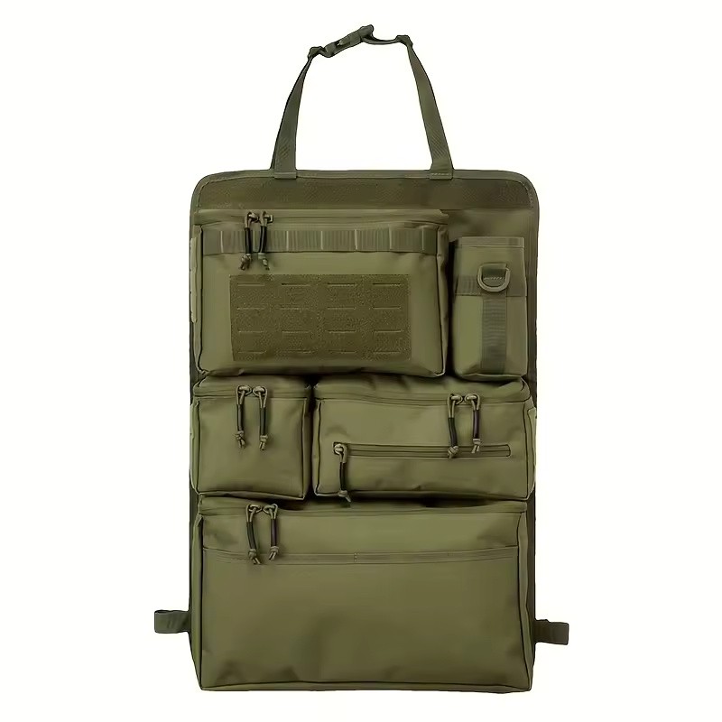 Black Polyester Car Seat Back Organizer with Multi-Pocket Hanging Storage
