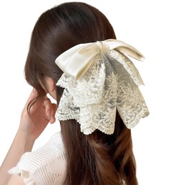 Ponhey Hair Clip, Ribbon, Hair Accessory, Adult, Elegant, Lace x Satin Luxurious Design, Cute, Popular, Korean Style, Ribbon, Hair Ornament, Lightweight, Strong, Simple, Simple, Everyday Use, Work