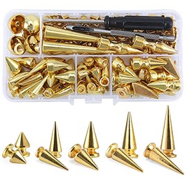 YORANYO 70 Sets Mixed Shape Spikes and Studs Assorted Sizes Spike Studs for Clothing Gold Color Screw Back Bullet Tree Studs and Spikes Rivet for Leather Craft Clothing Shoes Belts Bags Dog Collars