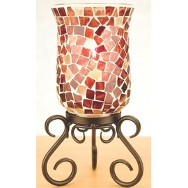 Decorative Mosaic Candlestick, Red, Lantern, Mood Light, Approx. 23.5 x 10.5 cm