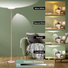 marctronic Pink Floor Lamp, 42W 4000LM Super Bright LED Room Lamp with Adjustable Reading Light,Dimmable Modern Standing Lamp with Remote & Touch Control for Room Bedroom Office Floor Light