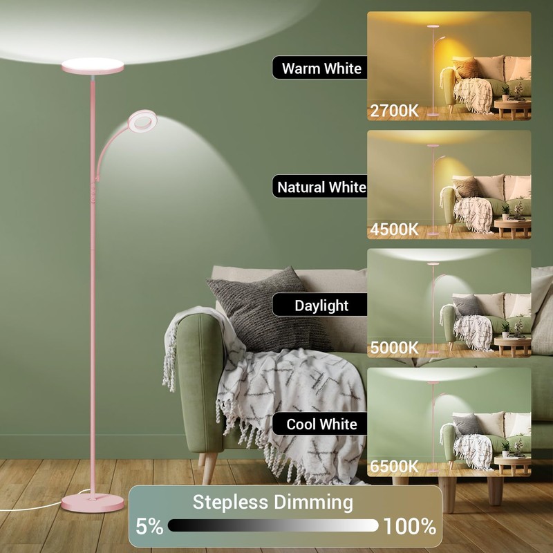 marctronic Pink Floor Lamp, 42W 4000LM Super Bright LED Room