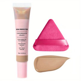 CC Cream Bb Cream Foundation, Skin Tone Adjusting Matte, Colour Correcting Brightening Face Cream, Full Coverage Foundation Anti-Redness with Triangle Powder Puff Set (Sand)