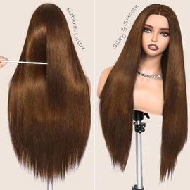 Mdlienosem 24 Inch Brown Wigs for Women Layered Long Straight Wigs Heat Resistant Natural Looking Hair Wig for Cosplay Dality Use