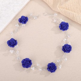 BERYUAN Bridal Blue Flower Rhinestone Hair Vine Pearls Wedding Headband Handmade Rhinestone Headpiece Elegant Flowers Hair Vine Wedding Hair Accessories for Women