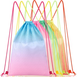 Sweetude 4 Pieces Mesh Drawstring Backpack Colorful Mesh Drawstring Bags Beach Bag for Swimming Gym Lightweight Swim Backpack Heavy Duty Sackpack for Adult Swimming Gear Sport