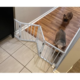 BFNN Free Standing Dog Gate, 16.5" High Short Pet Gate for Stairs and Doorways, Up to 48" Wide Foldable Puppy Fence, Indoor & Outdoor Use, No Drilling and No Assembly, for Small & Toy Dogs, White