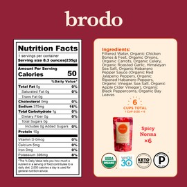 Brodo Spicy Nonna Roasted Garlic & Chili Chicken Broth Nutrient Dense, Chef Crafted Bone Broth in Single Serving Pouches Not Made From Concentrate, No Preservatives (6x 8.3oz Pouches)