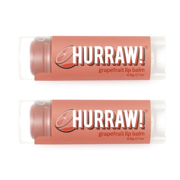 Hurraw! Grapefruit Lip Balm, 2 Pack – Organic, Certified Vegan, Cruelty and Gluten Free. Non-GMO, 100% Natural Ingredients. Bee, Shea, Soy and Palm Free. Made in USA