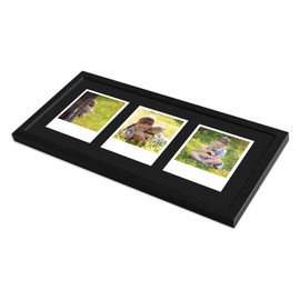 WANDStyle Frame for Polaroid Pictures Series H950 Black Grained Normal Glass with Black Mount for 3 Polaroids