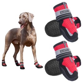 Dog Shoes, Breathable Mesh Boots for Dogs with Reflective Straps & PU Binding and Anti-Slip Sole for Outdoor Walking in Any Weather