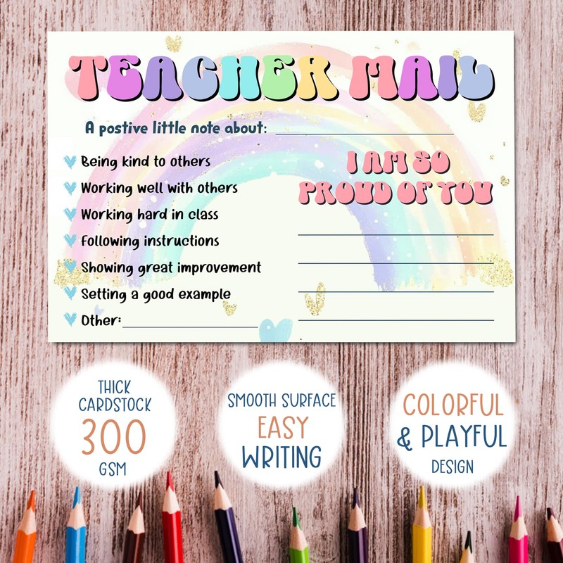 Watercolor Rainbow Teacher Mail Incentive Cards