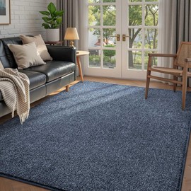 FinRèc 4x6 Washable Area Rugs for Bedroom Living Room, Low Pile Thin Rug Solid Color, Non-Slip Carpet Indoor for Home Decor (Navy Blue)