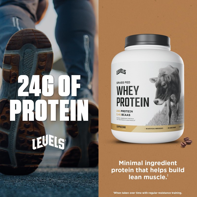 Levels Grass Fed Whey Protein Powder, No Artificials, 24G of