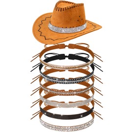 Hotop 6 Pcs Bling Rhinestone Hat Band Rhinestone Cowboy Hat Bands Western Style Hatbands for Women Men (Stylish Style)