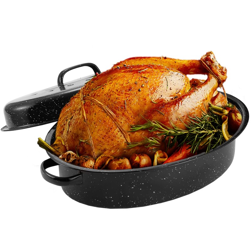 JY COOKMENT 15.7" Enameled Oval Roaster with Domed Lid -