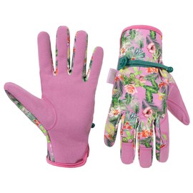 HANDLANDY Gardening Gloves for Women, Breathable Ladies Leather Garden Yard Gloves Best Gift for Gardeners (Pink-printing, Small (Pack of 1))