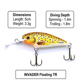 EVERBAY DORADO Wobbler Fishing Lure-Hard Crankbait-Fishing Tackle, Topwater Life-Like Swimbait for Perch Pike Zander Trout Salmon Catfish Chub Barbel Trolling in Freshwater, Floating - INVADER 5cm TR
