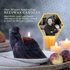 Big Dipper Wax Works Black Crow Candle, 24-Hour Long Burn, Pure Beeswax Sculpted Candle, 3.5” x 4”, Spooky Candle