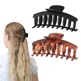 11cm Big Hair Clip Women Girls Hair Claw Clips Non-Slip Grip Strong Hold Brown/Black Hair Clips For Fine Hair Shiny Sectioning Styling Clip 2PCS Claws Set