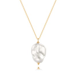 PEARLADA Big Baroque Pearl Pendant Necklace, Simple 18k Gold Chain Long Necklace, Dainty Trendy Jewelry