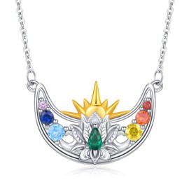 KINGWHYTE Chakra Necklace 925 Sterling Silver Lotus Flower Necklace Healing Balancing Yoga Chakra Pendant Necklaces Birthday Christmas Jewellery Gifts for Women