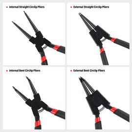 DOCAS Set of 4 Snap Ring Pliers, 175 mm Internal/External Circlip Pliers, Snap Ring Pliers for Ring Remover, Holding and Removing Hoses, Seals for External and Inner Circlips