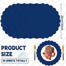 50 Pcs Navy Blue Paper Placemats 13 Inch Disposable Scalloped Place Mats Decorative Round Table Placemats Blue Dining Tableware Decor for Birthday Wedding Baby Shower Banquet Graduation Party Supplies