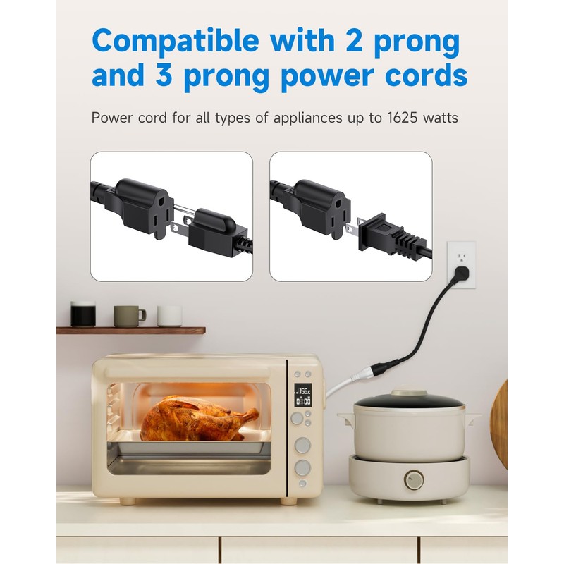 Flat Plug 1Ft Short Extension Cord, 90-Degree Plug Low Profile