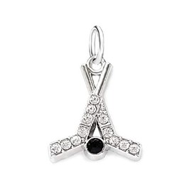 LaBenie Dangle Hockey Sticks and Ball Charm Bead, Silver Rhinestone