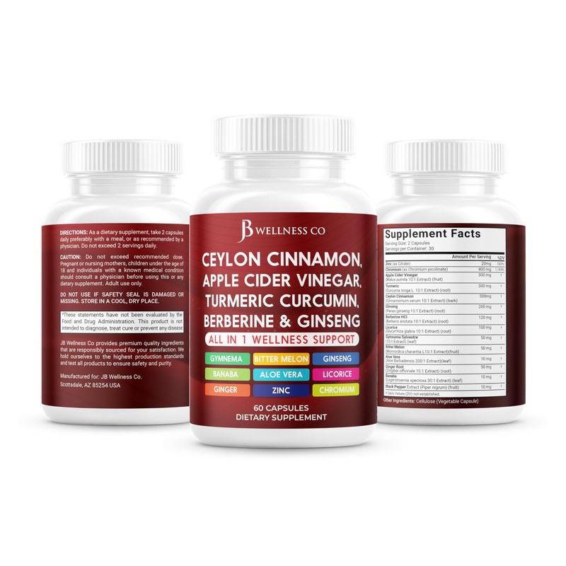 Ceylon Cinnamon, Turmeric, ACV, Ginseng, Aloe Vera, Berberine Plus Banaba,