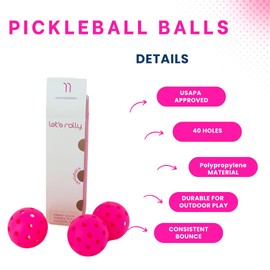 Let's Rally Pack of 3 Hot Pink Pickleball Balls USAPA Approved.