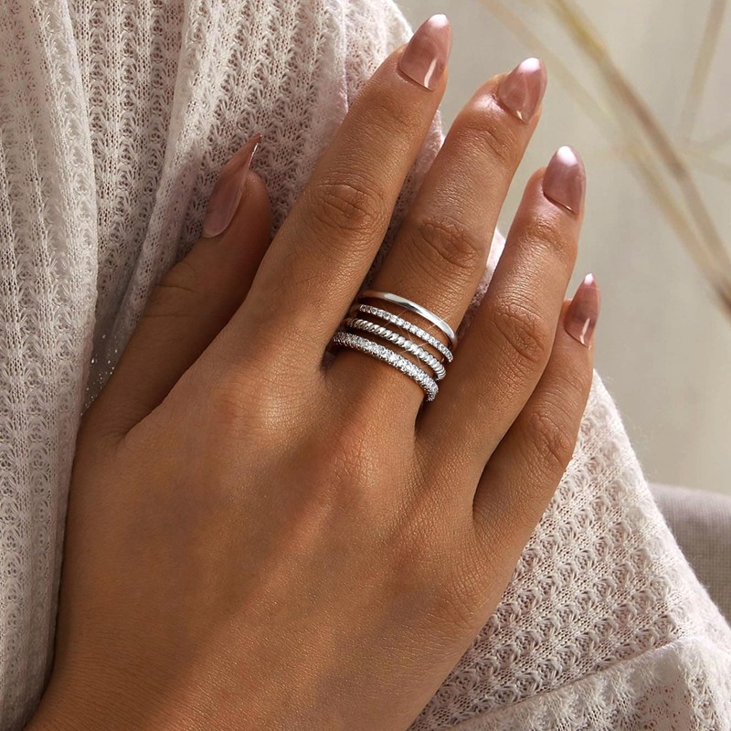 Florideco Stackable Silver Rings for Women - Silver Plated Stackable