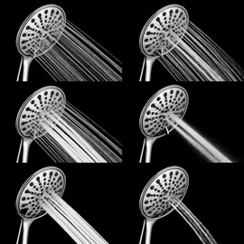 Couradric Handheld Shower Head, 6" Chrome Face 6 Spray Setting Shower Head with High Pressure, Brass Swivel Ball Mount and Extra Long Flexible Stainless Steel Hose